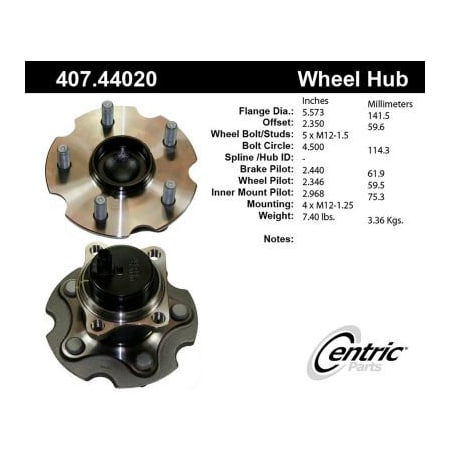 Centric C-Tek Standard Hub and Bearing Assembly; With Integral ABS, C-Tek 407.44020E